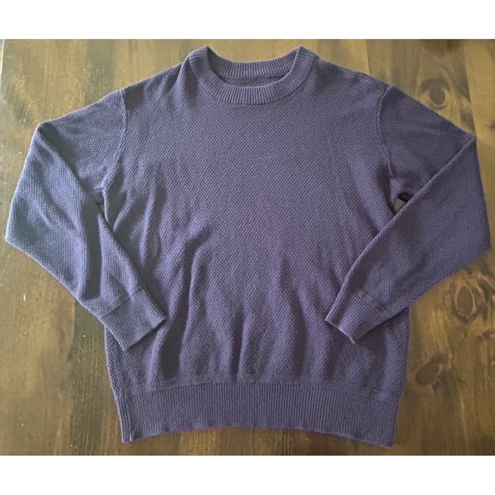 Onia Crewneck Sweater Mens Medium Purple Textured 100% Cotton Knit Preppy Soft